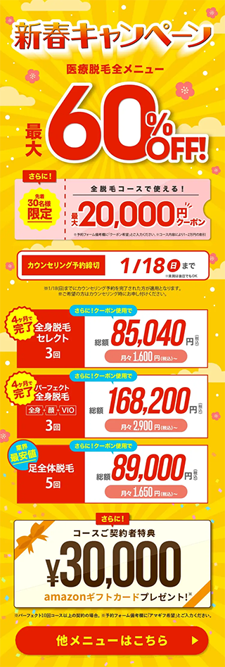 【ウィルビークリニック】全メニュー最大60%OFF